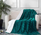 DaDa Bedding Emerald Green Blue Faux Fur Sherpa Throw Blanket
