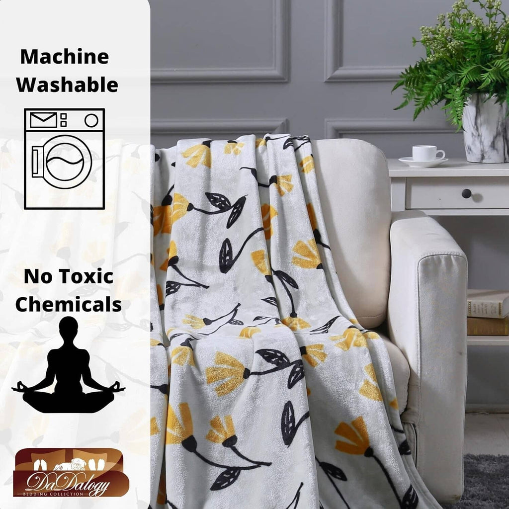 DaDa Bedding Yellow Fleur Floral Fleece Throw Blanket