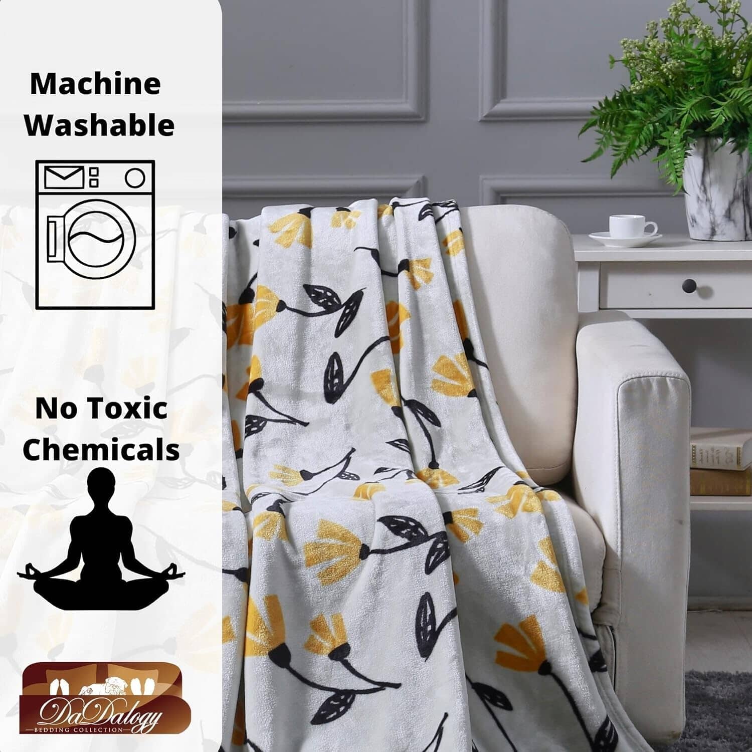 DaDa Bedding Yellow Fleur Floral Fleece Throw Blanket