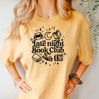 Late Night Book Club Tee – Cozy Reading Graphic Shirt | Vintage Bookish Apparel