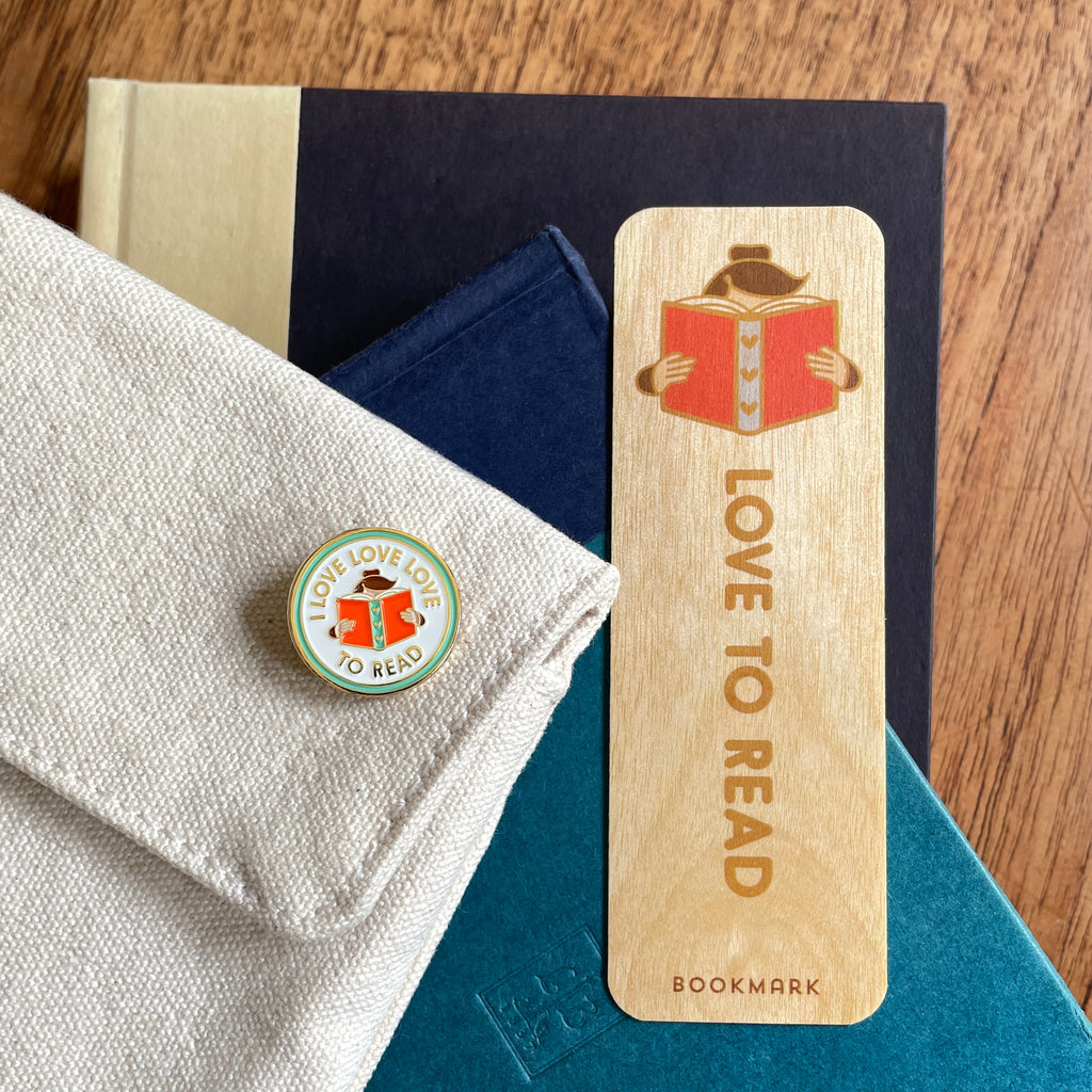 Love to Read Book Buddies Wood Mini Bookmark + Pin Gift Set