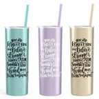 Inspirational Water Bottle, Encouragement Gift, Glitter Skinny Tumbler, Brave Strong Smart Loved Travel Cup