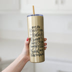 Inspirational Water Bottle, Encouragement Gift, Glitter Skinny Tumbler, Brave Strong Smart Loved Travel Cup